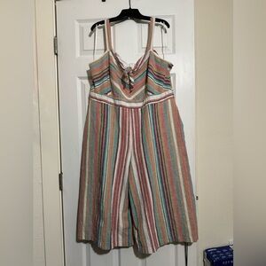 Lane Bryant Linen Cotton Striped Coastal Cropped Wide Leg Jumpsuit 20 Petite